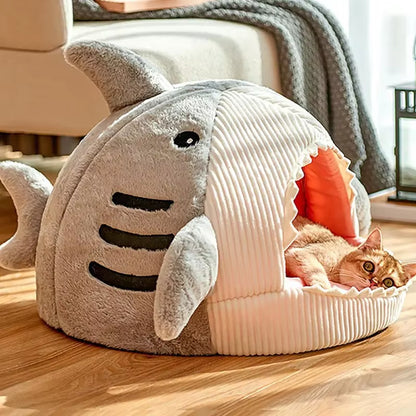 Big Mouth Shark Pet Semi-Enclosed Cat and Dog Bed with Cushion Beds and Furniture Deep Sleep Accessories for Cats Kitten & Pets