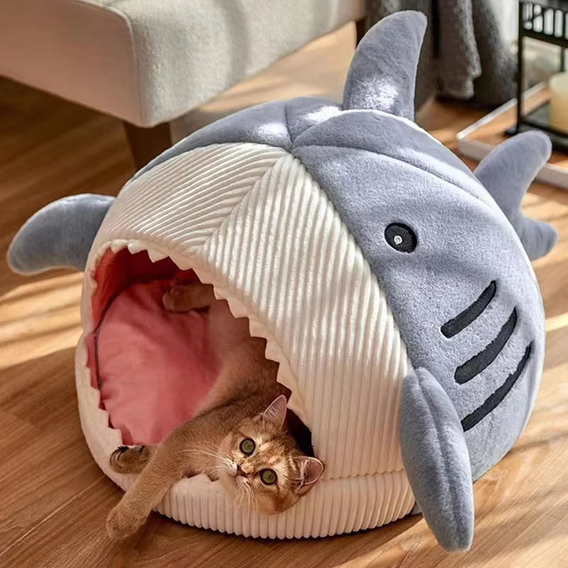 Big Mouth Shark Pet Semi-Enclosed Cat and Dog Bed with Cushion Beds and Furniture Deep Sleep Accessories for Cats Kitten & Pets