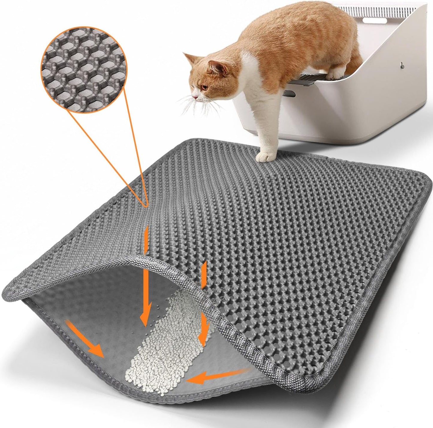 Conlun Cat Litter Mat Cat Litter Trapping Mat, Honeycomb Double Layer Design, Urine and Water Proof Material, Scatter Control, Less Waste，Easier to Clean,Washable